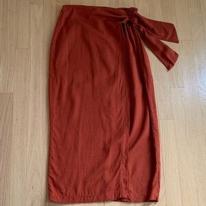 Jason Wu Linen Blend Midi Wrap Skirt Burnt Orange Size 2 Minimalist Fall Office